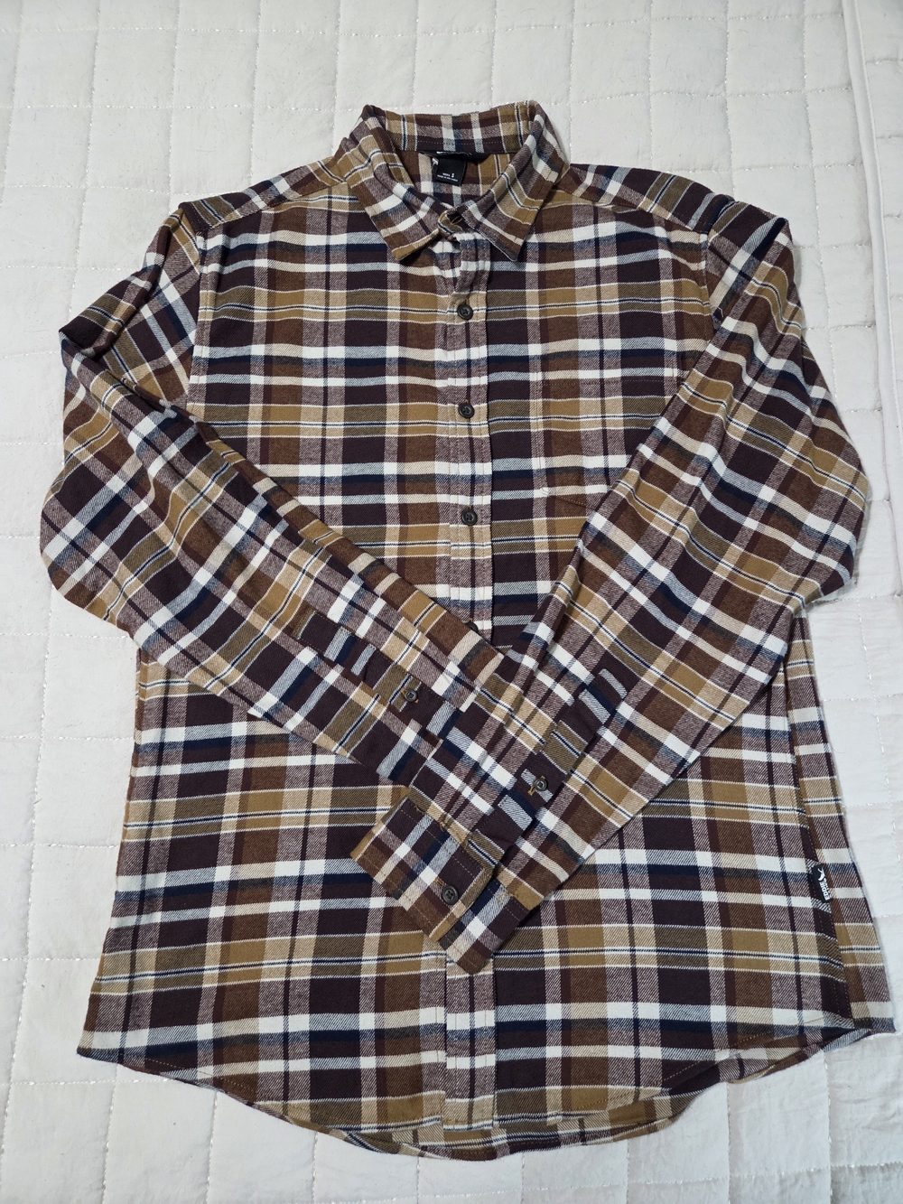 Eddie Bauer Brown, Cream & Dark Blue Plaid Button-Down Shirt